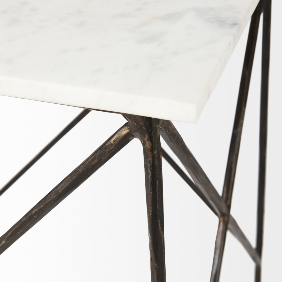 Lorlei White Marble Top With Antique Gold Legs Side Table  2 Piece Set   Industrial   Coffee Table Sets   by Mercana  Houzz