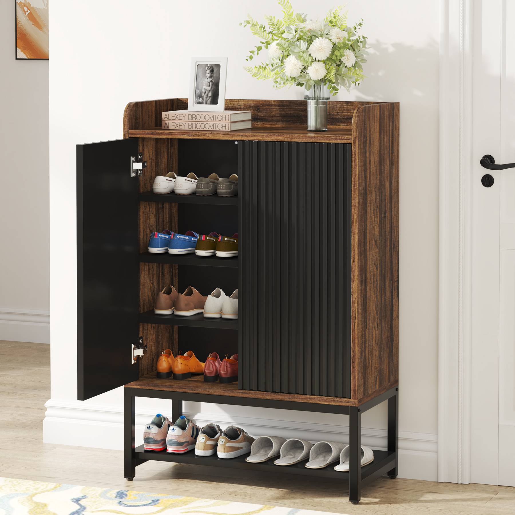 5-Tier Shoe Cabinet Shoe Rack Organizer with Doors for Entryway