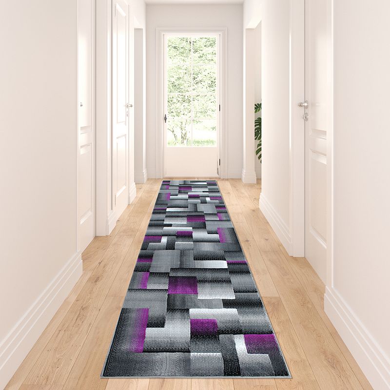 Masada Rugs Masada Rugs Trendz Collection 2'x10' Modern Contemporary Runner Area Rug in Purple， Gray and Black-Design Trz861