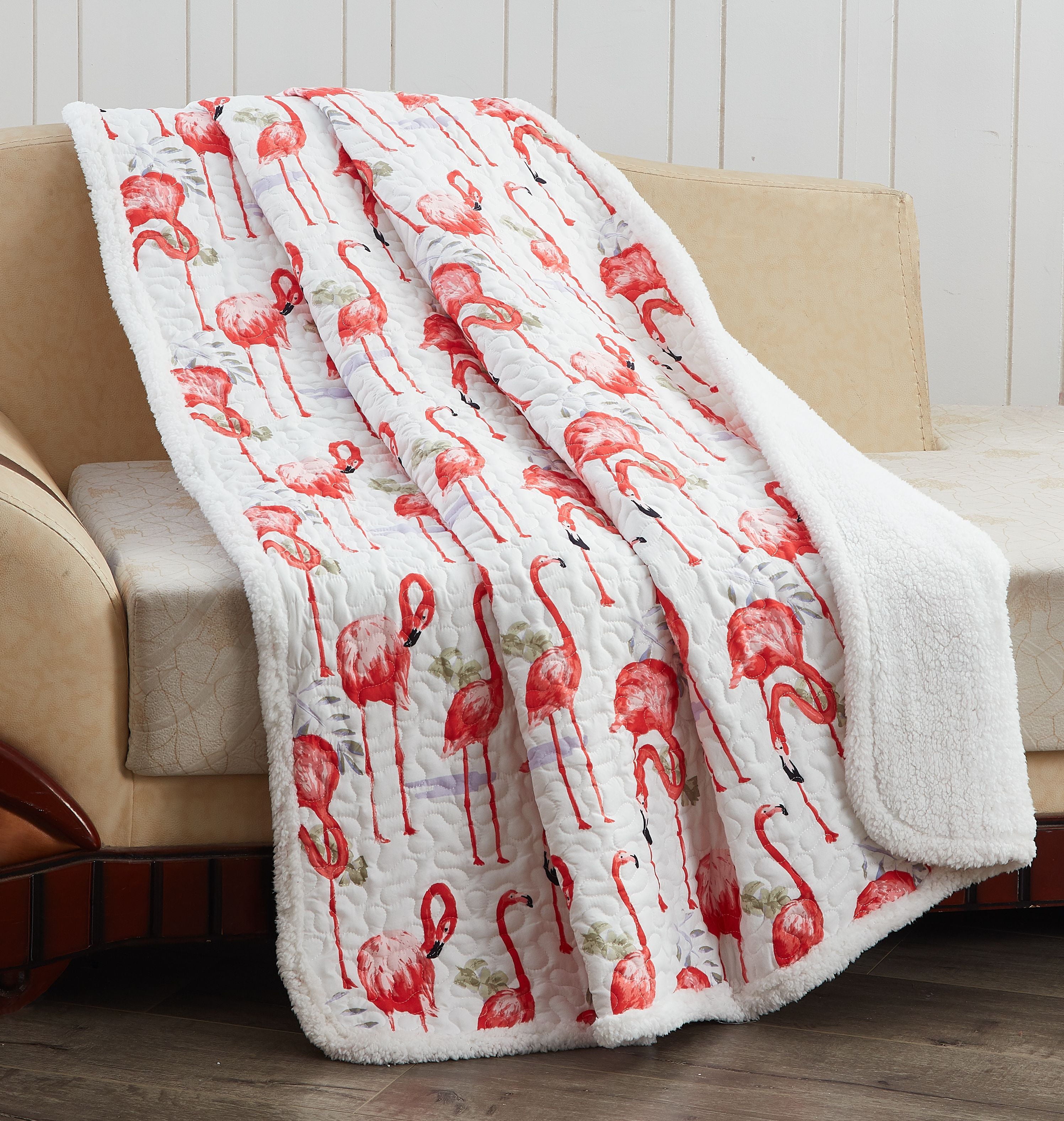 Fancy Flamingo Sherpa Back throw 50 x 60