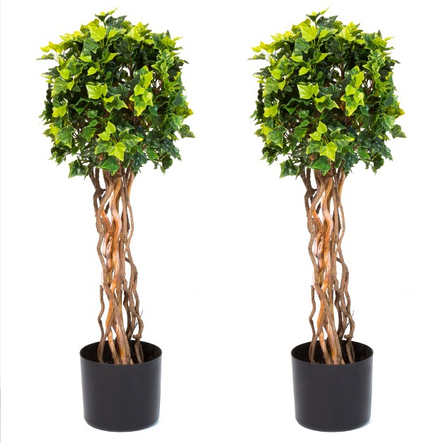 Nature Spring English Ivy Single Ball Topiary Artificial Tree -， Set Of 2