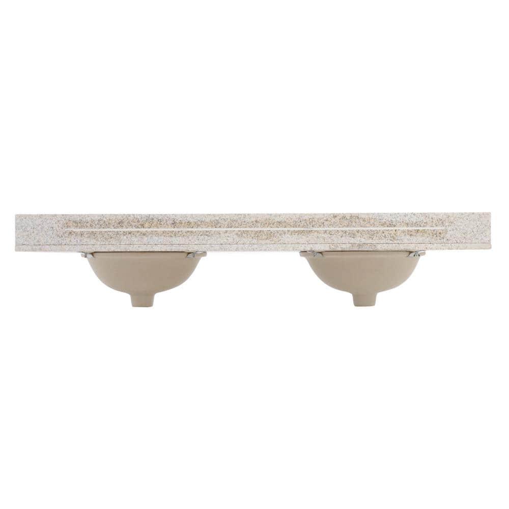 Home Decorators Collection 61 in Granite Vanity Top in Beige with Double White Bowls and 8 in Faucet Spread