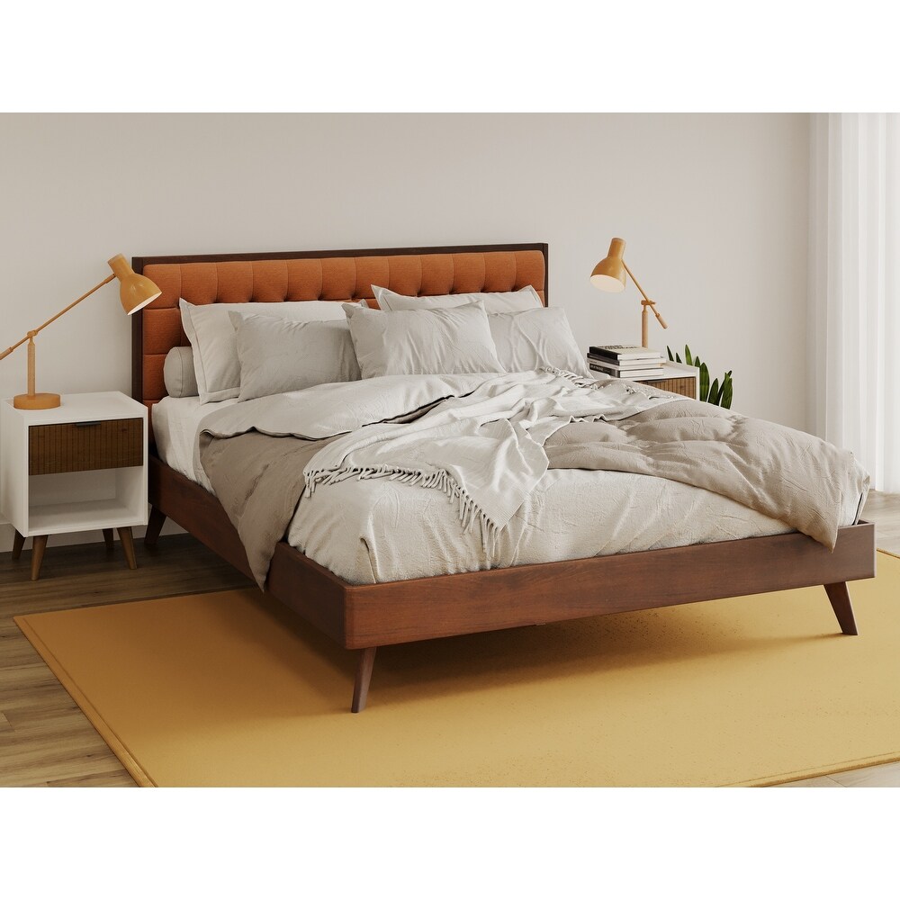 Hughes Mid century Modern Upholstered Platform Bed with Wood Frame