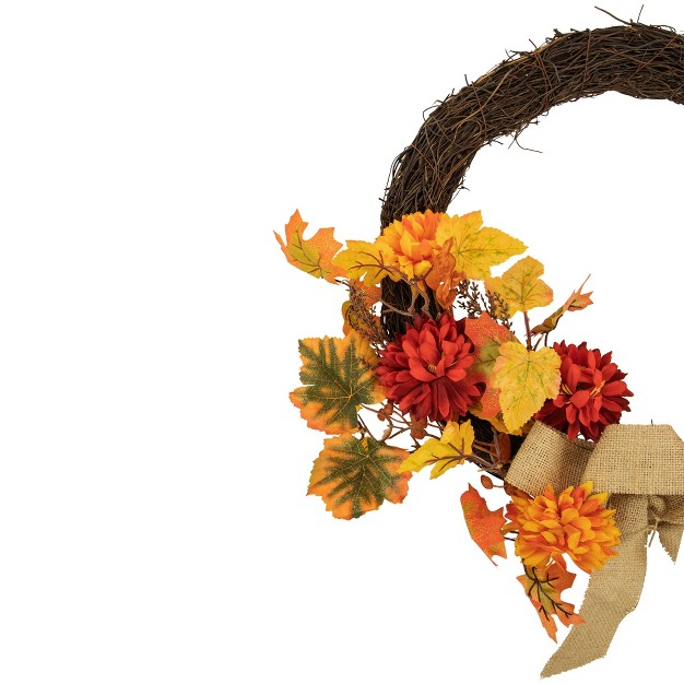 Fall Foliage With Mum Flowers Artificial Thanksgiving Twig Wreath Unlit