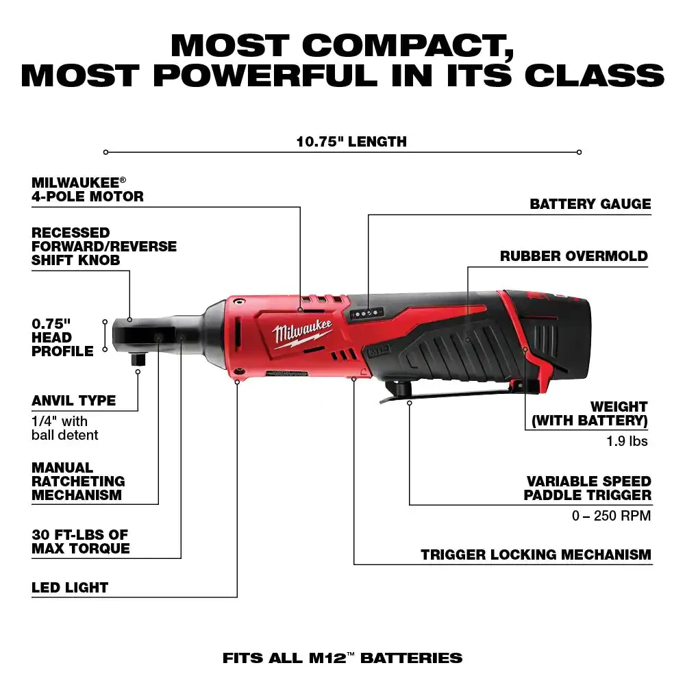 Milwaukee M12 12-Volt Lithium-Ion Cordless 1/4 in. Hex Screwdriver And 1/4 in. Ratchet Combo Kit (2-Tool)