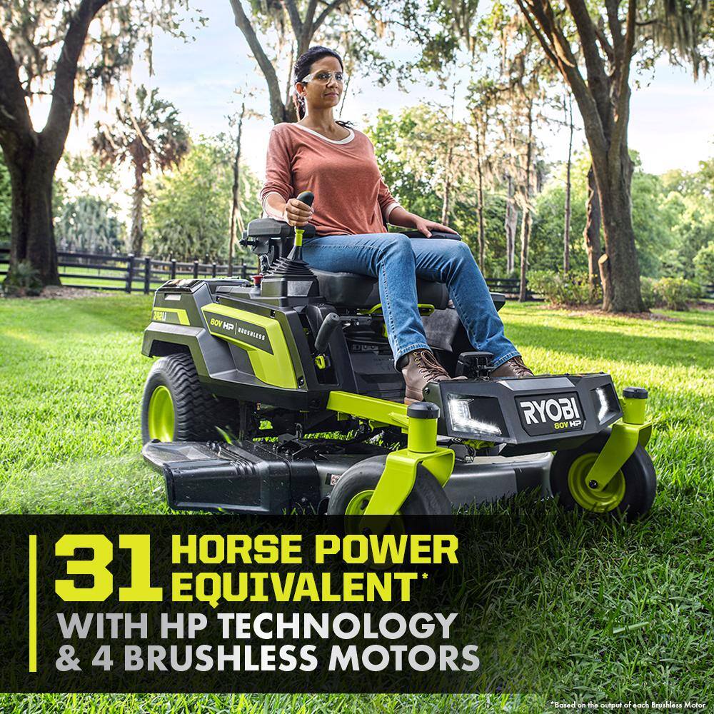 RYOBI 80V HP Brushless 42 in. Battery Electric Cordless Zero Turn Mower with Bagger (2) 80V 10 Ah (2) 12 Ah 40V Batteries RYRM8021-1A