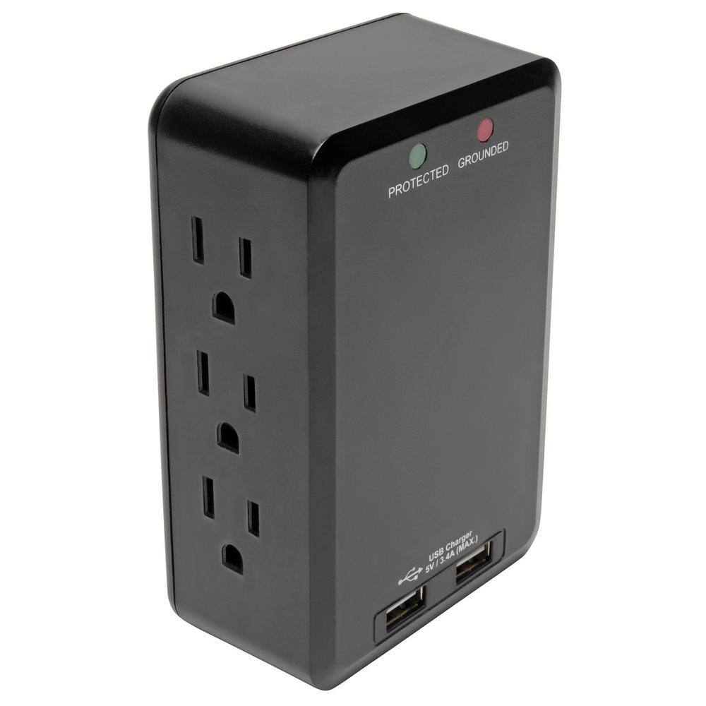 Tripp Lite Protect It 6-Outlet Side-Load Surge-Protector Wall Tap with 2 USB Charging Ports TLP6SLUSBB