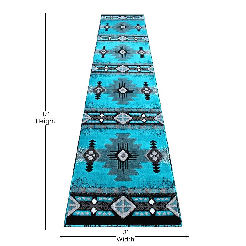 Masada Rugs Masada Rugs 2'x11' Southwest Native American Runner Rug - Design C318 Turquoise