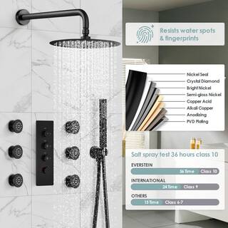 EVERSTEIN 1-Spray Patterns with 2.5 GPM 12 in. Wall Mount Dual Shower Heads with 6-Body Jets in Matte Black (Valve Included) SF-R3F12W-6379-BK