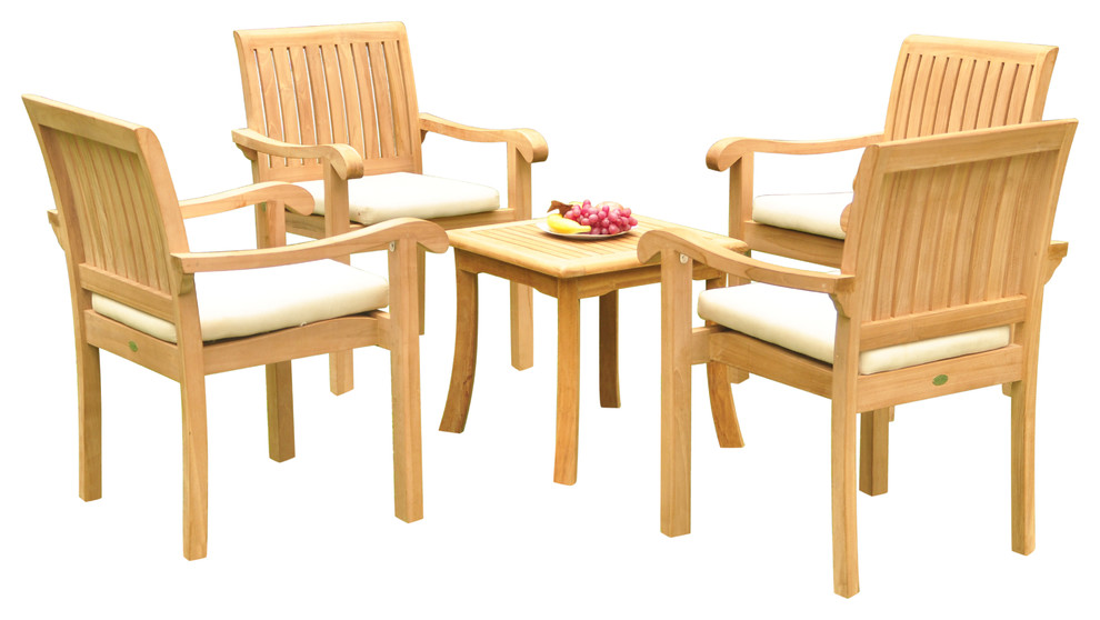 5 Piece Outdoor Patio Teak Dining Set  18 quotSide Table  4 Nain Stacking Chairs   Transitional   Outdoor Dining Sets   by Teak Deals  Houzz