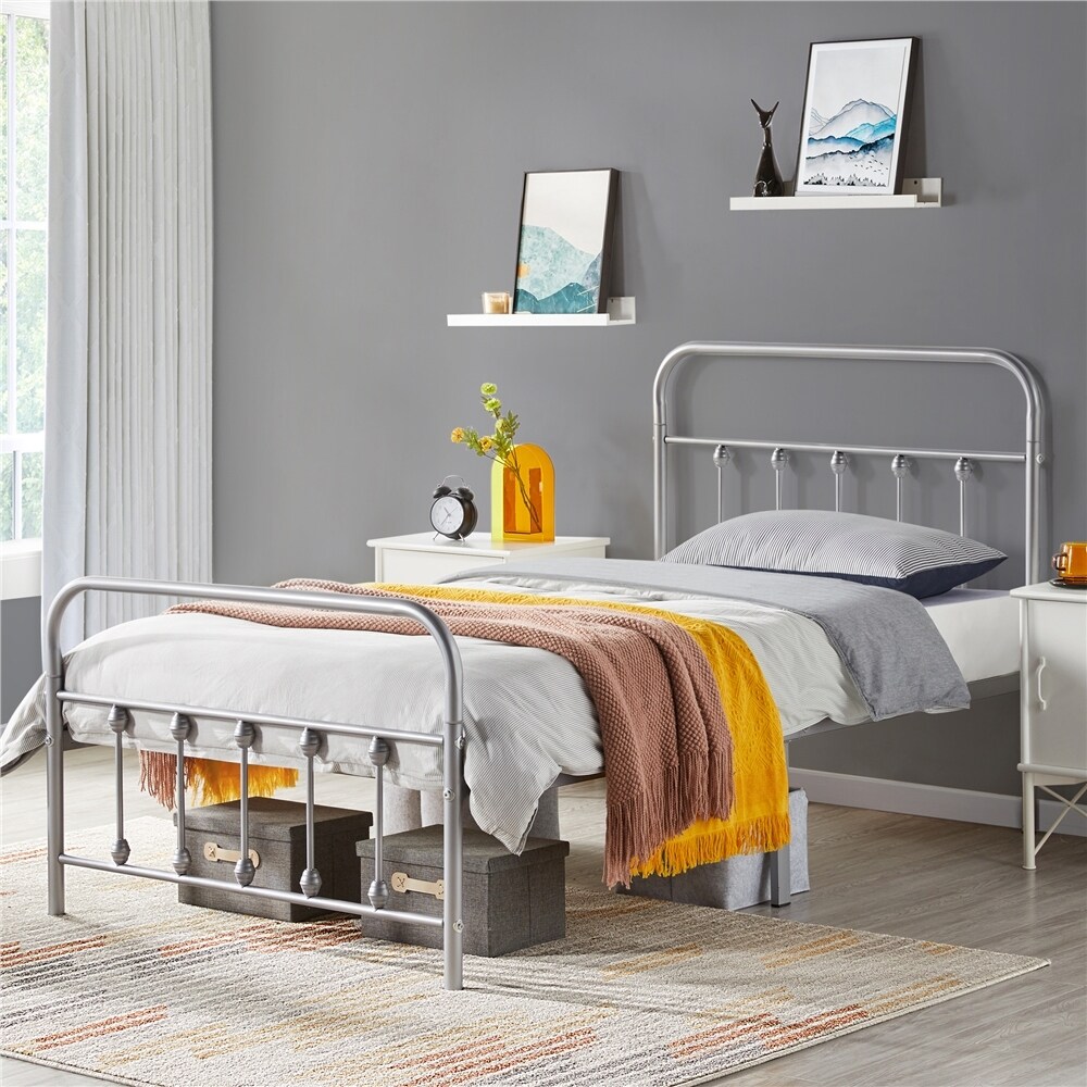 Yaheetech Metal Frames Bed with High Headboard and Footboard