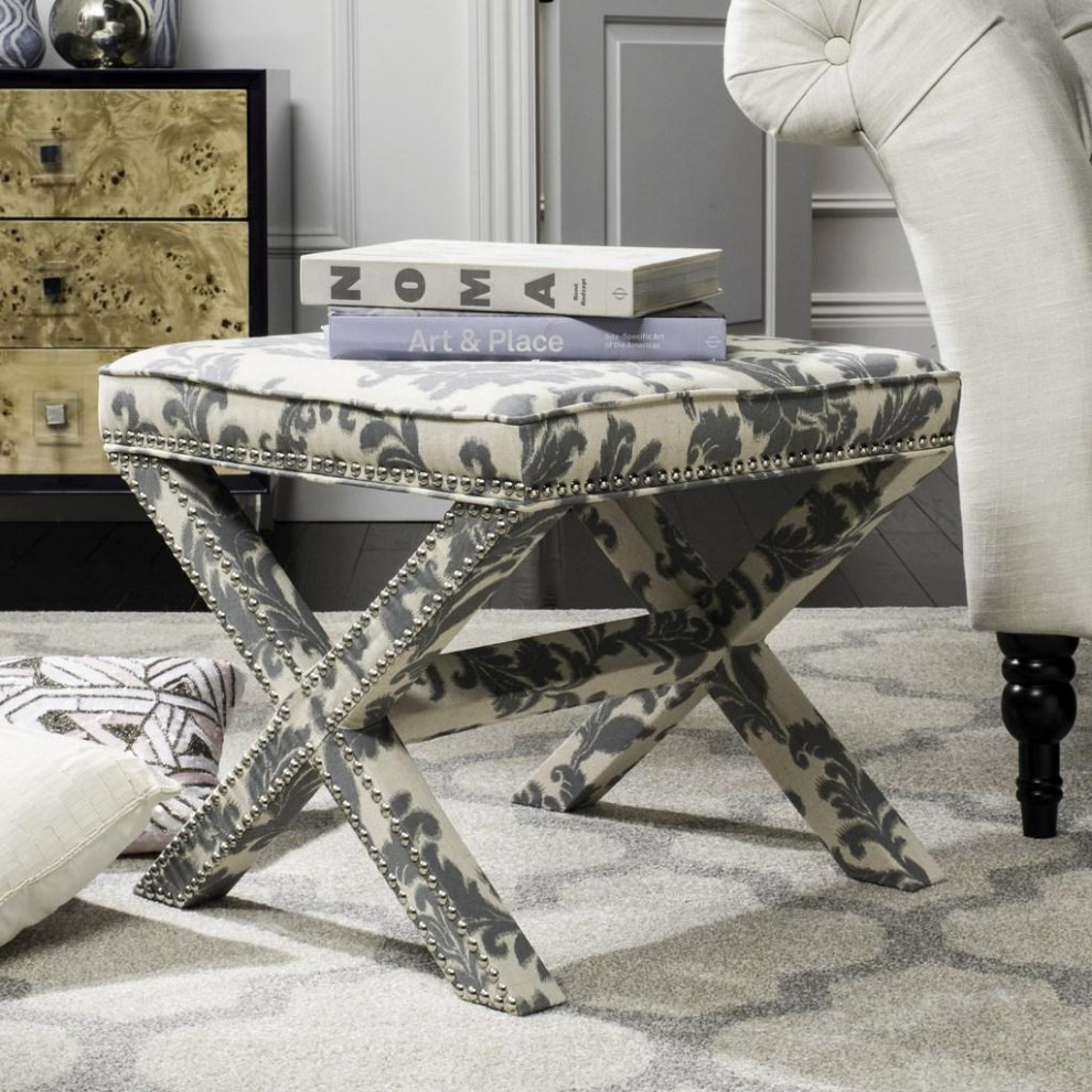 Arnold Ottoman Silver Nail Heads Slate/ Beige Print   Modern   Footstools And Ottomans   by Virgil Stanis Design  Houzz