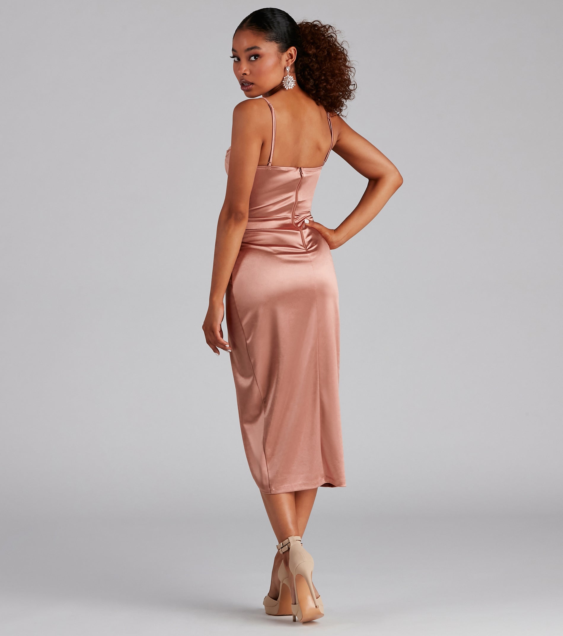 Margaret Formal Satin Wrap Midi Dress