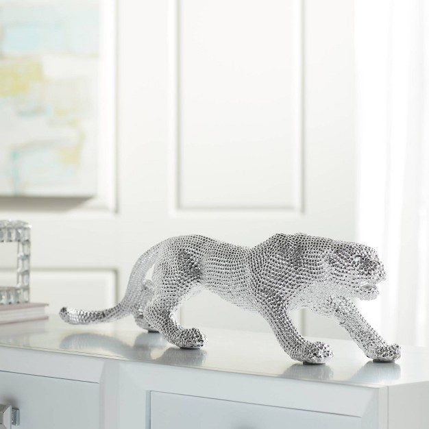 Wide Electroplated Silver Leopard Sculpture