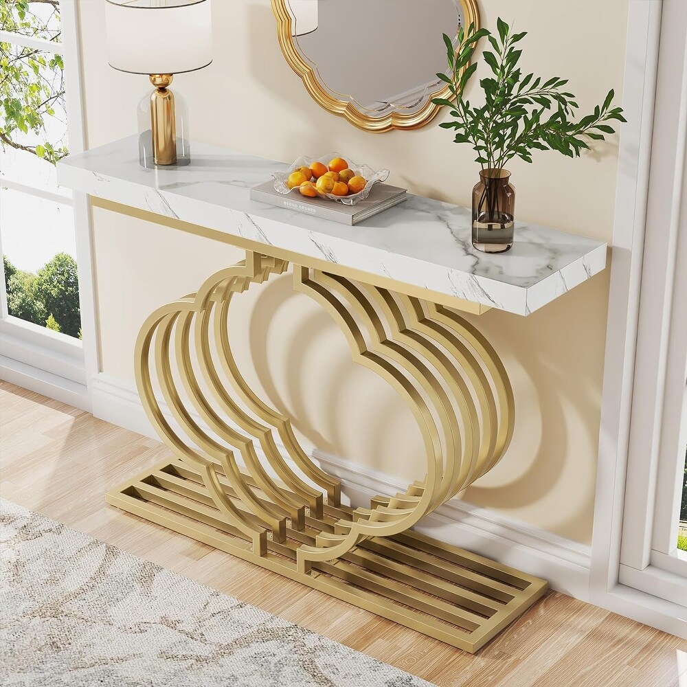 41 Inches Gold Console Table  Faux Marble Entry Table