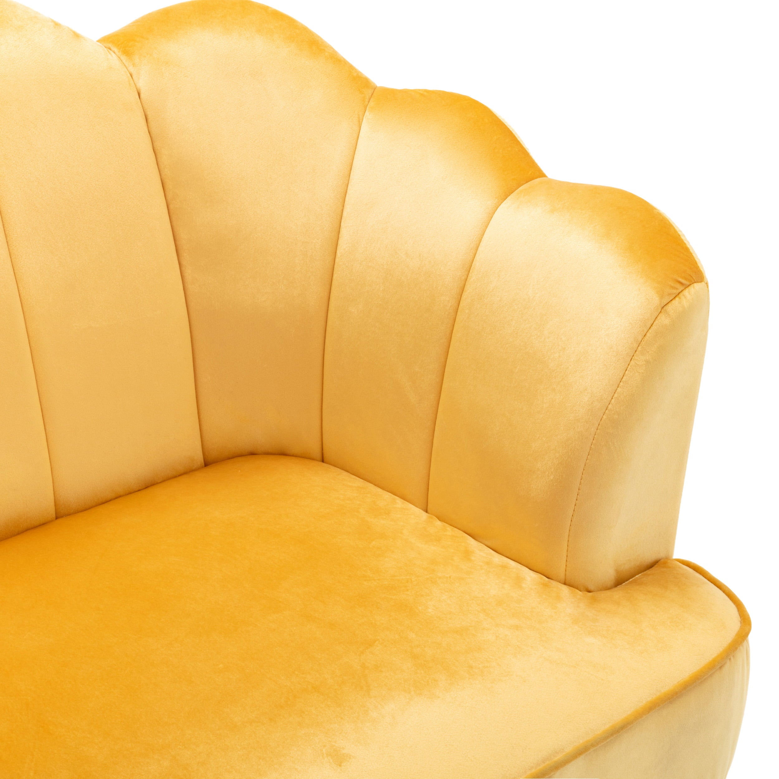 GDF Studio Ohnstad Modern Glam Velvet Channel Stitch 3 Seater Shell Sofa, Honey Yellow and Gold