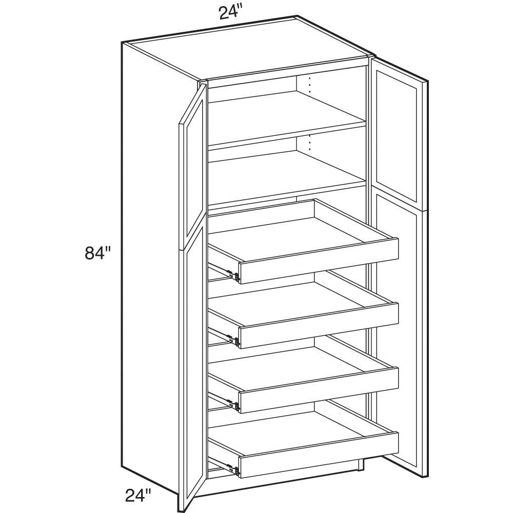 Home Decorators Collection Hargrove Assembled 24x84x24 in. Plywood Shaker Utility Kitchen Cabinet Soft Close 4 rollouts in Stained Cinnamon U242484-4T-HCN