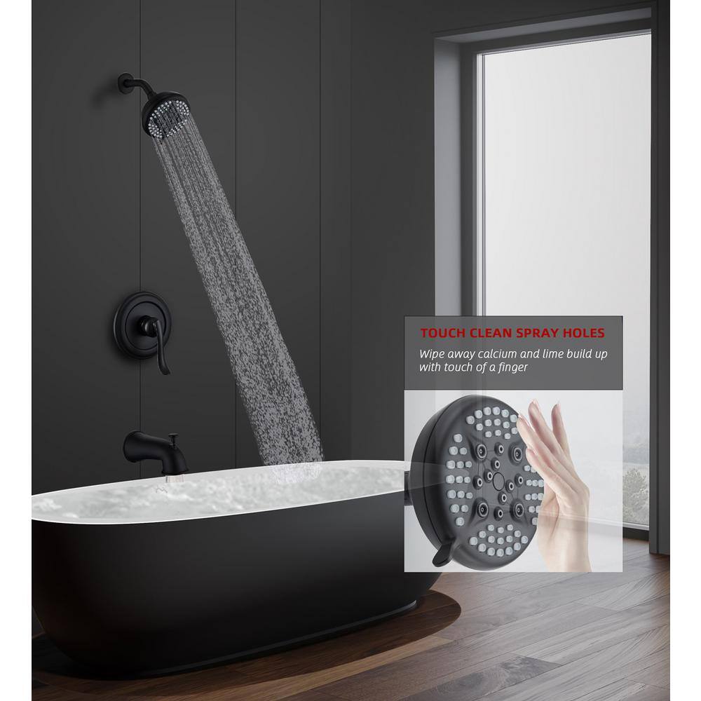 ELLOALLO Single-Handle 5-Spray Handheld Tub and Shower Faucet with 5 in. Shower Head Combo in Matte Black (Valve Included) ES-B-T1004