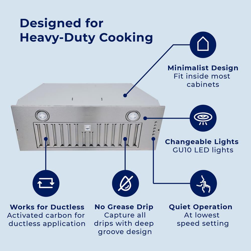 HAUSLANE 30 in Convertible Insert Range Hood with Changeable LED Powerful Suction Baffle Filter in Stainless Steel