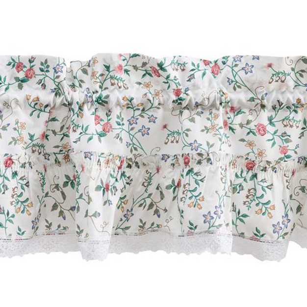 Rod Pocket Floral Pattern With Ruffle Lace Edge Tier Multicolor