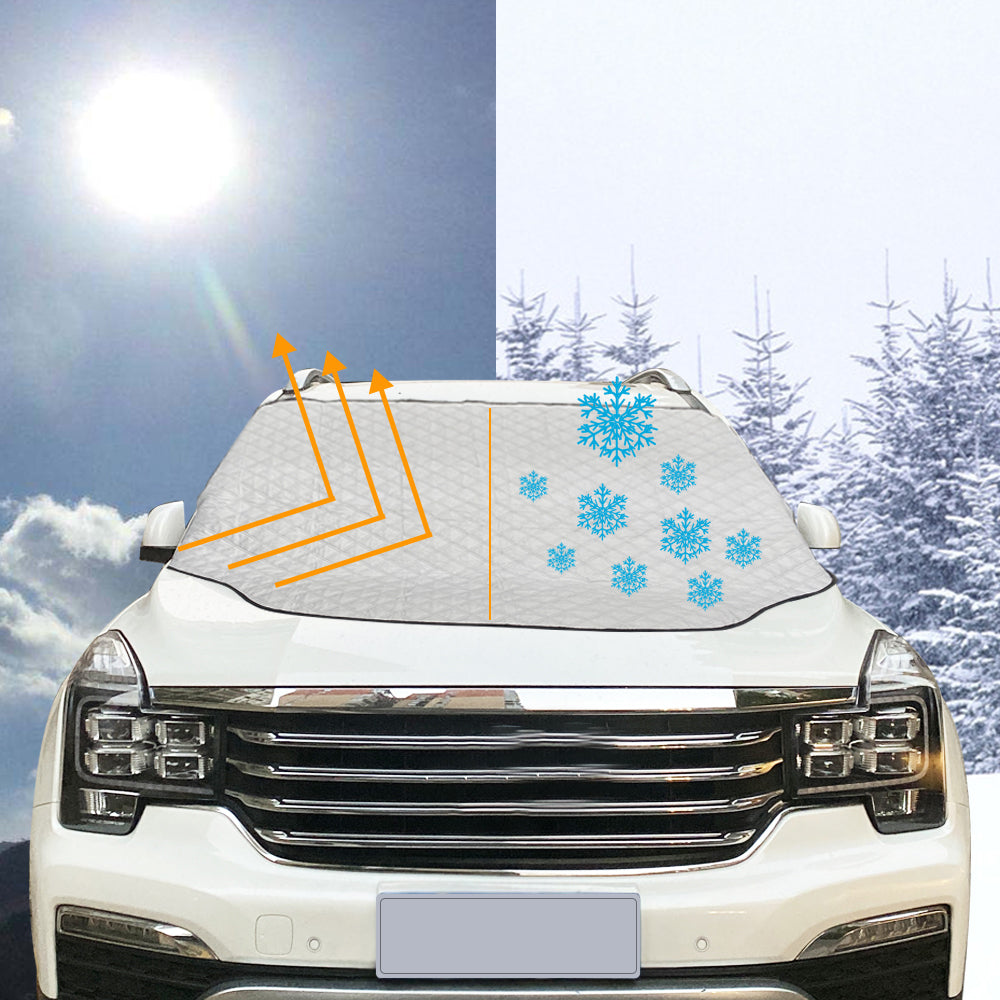 Car Windshield Snow Cover， Large Windshield Cover with 2 Side Mirror Covers，Four Layers Protection with Magnetic Edge for Snow， Ice， Sun， Frost Defense， Suitable for Most Cars andVehicles