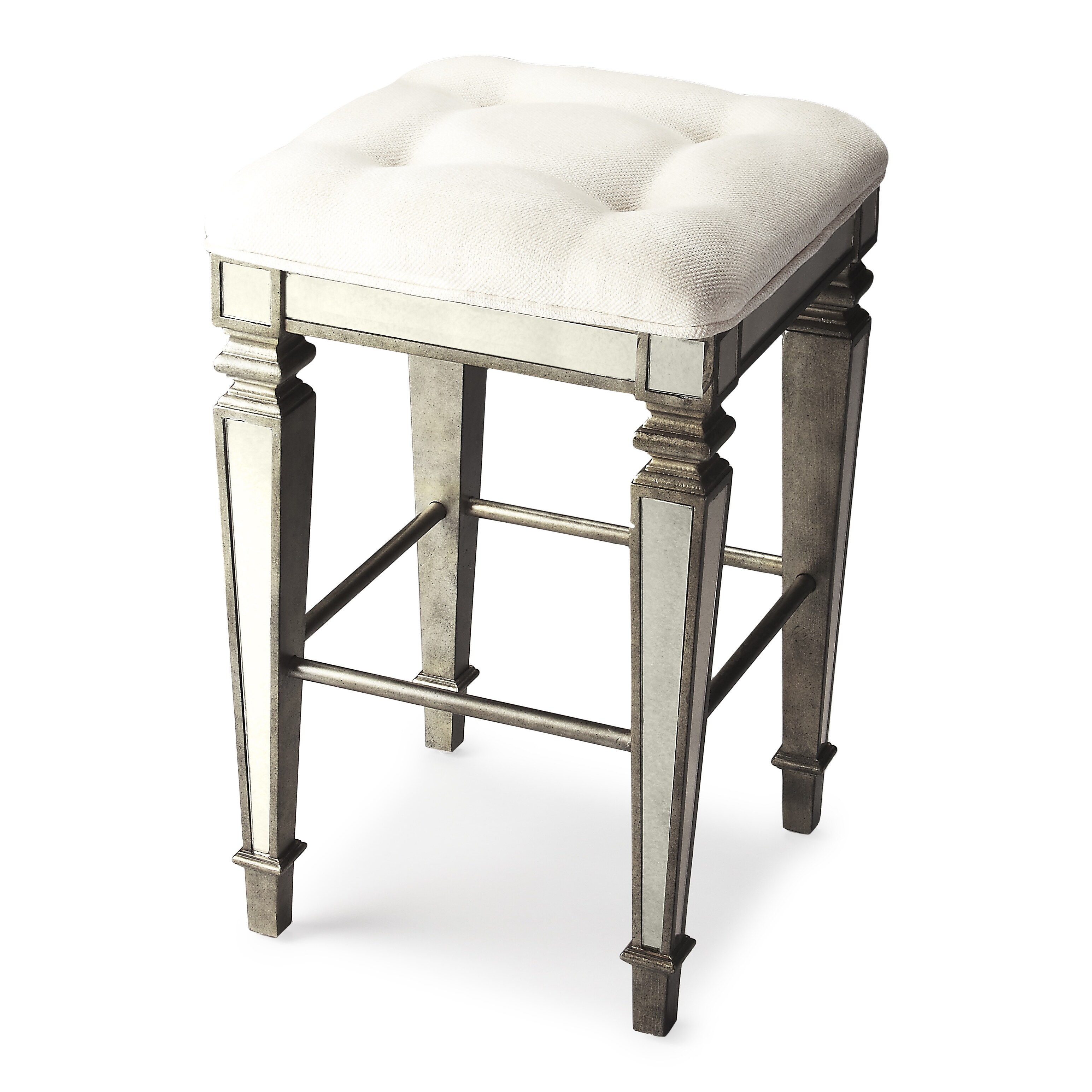 Butler Celeste Transitional Square Mirrored Bar Stool - Silver - N/A