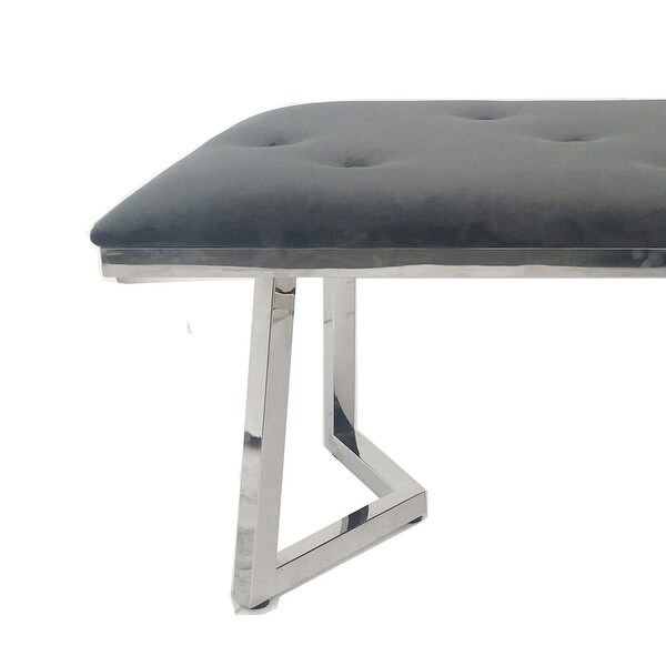 Velvet Dining Bench in Gray Finish