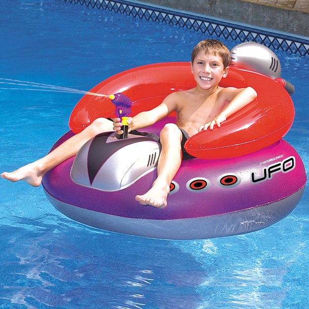 Water Sports Inflatable Ufo Squirter Spaceship 1 person Swimming Pool Ride on Float Red purple