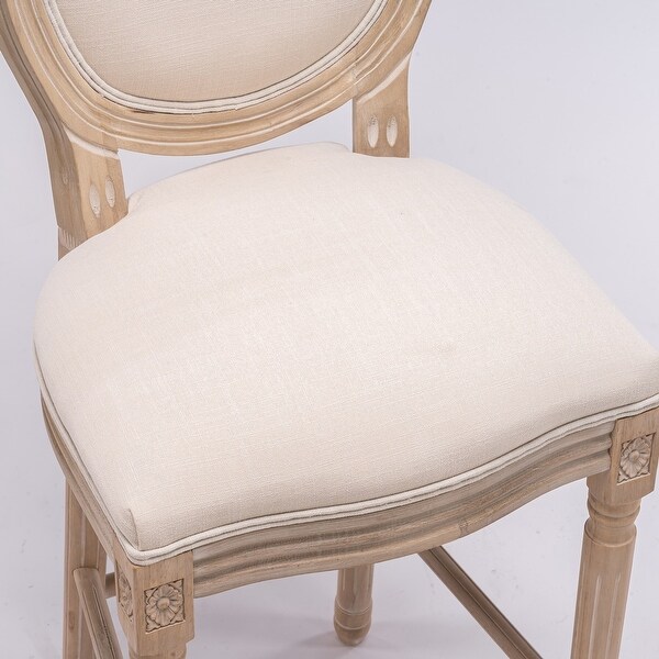 2Pcs Linen Upholstered Barstools with Wooden Legs and Backrest