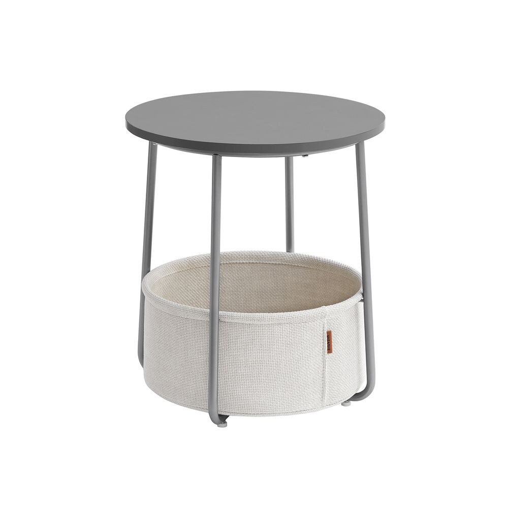 Modern Nightstand  Small Round Side End Table with Fabric Basket