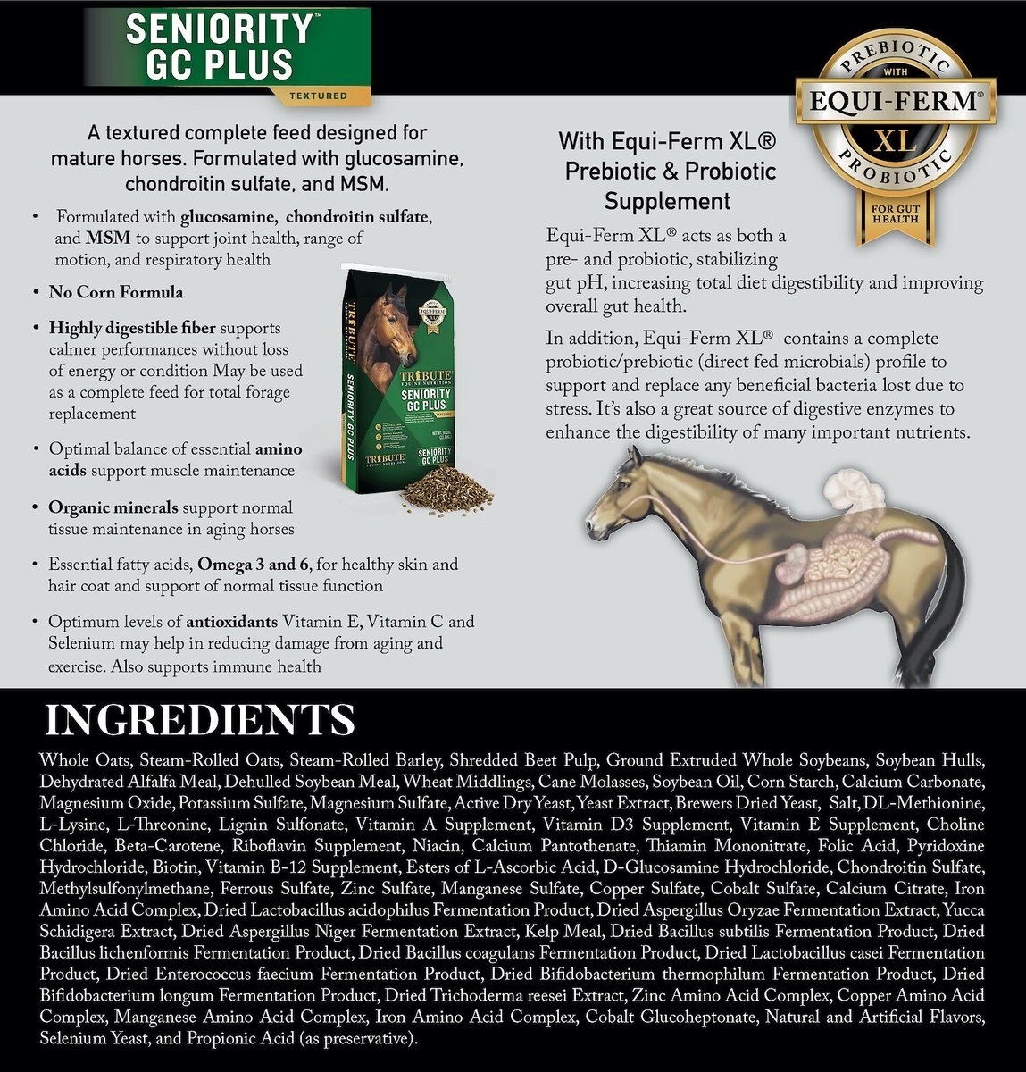 Tribute Equine Nutrition Seniority GC Plus Horse Feed， 50-lb bag