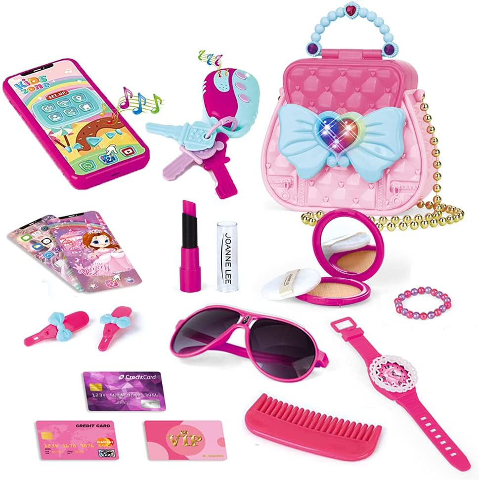 Princess Purse Style Set Toys for Girls 3-6 Years Makeup Kit Pretend Play Makeup and My First Purse Toy for Girls Birthday Christmas Gifts