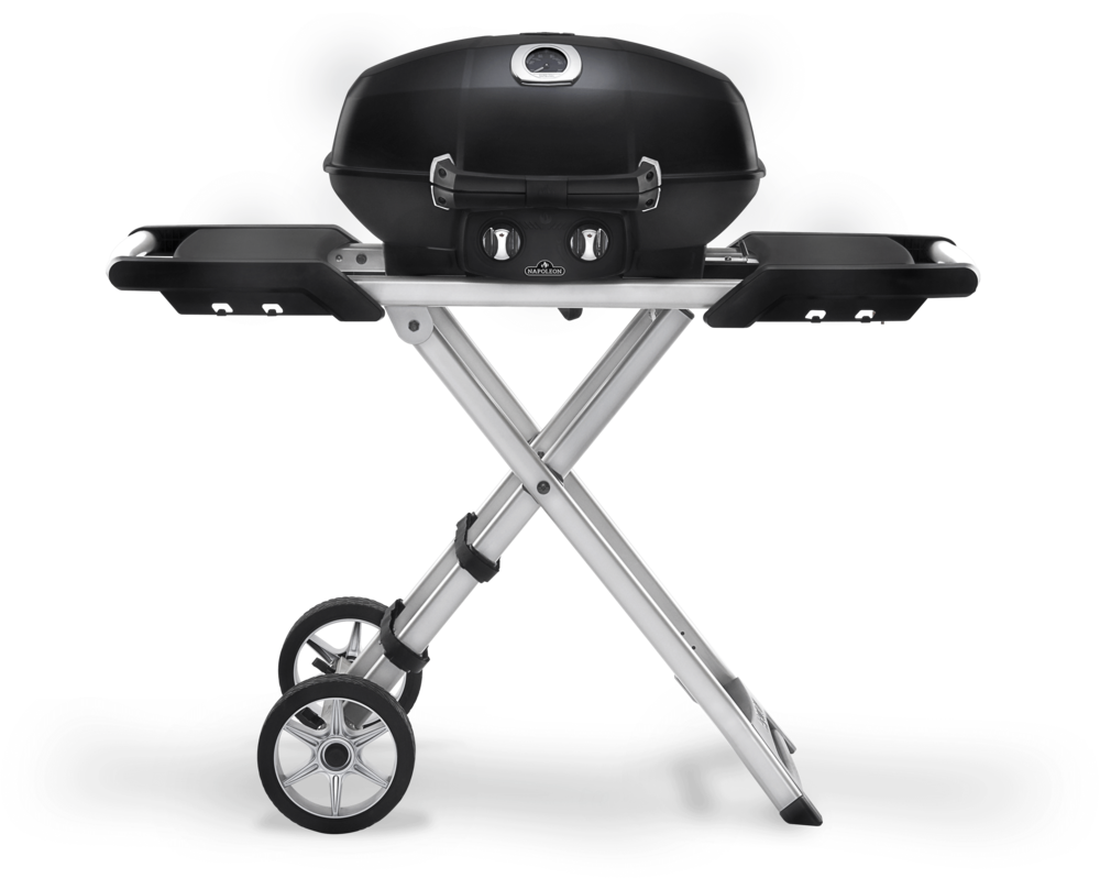 TravelQ™ PRO285X Portable Propane Gas Grill with Scissor Cart， Black ;