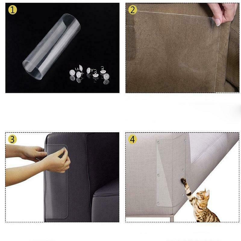 Amerteer 4PCS Furniture Defender Cat Scratching Guard， Furniture Protectors from Pets， Anti Cat Scratch Deterrent with Pins for Protecting Your Upholstered Furniture， Clear Premium Claw Proof Pads