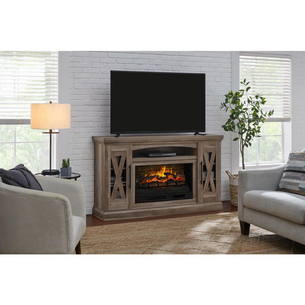 StyleWell Concours 62 in Freestanding Electric Fireplace TV Stand in Rustic Oak with Natural Finish