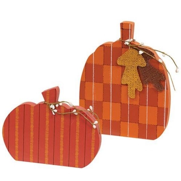 Autumn Leaves Plaid and Stripes Pumpkin Sitters Set of 2