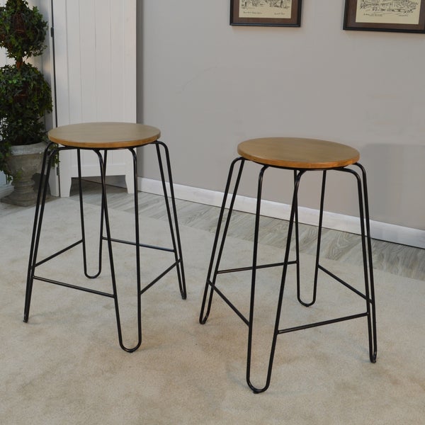 Haim Wood and Metal Round Counter Stool Set