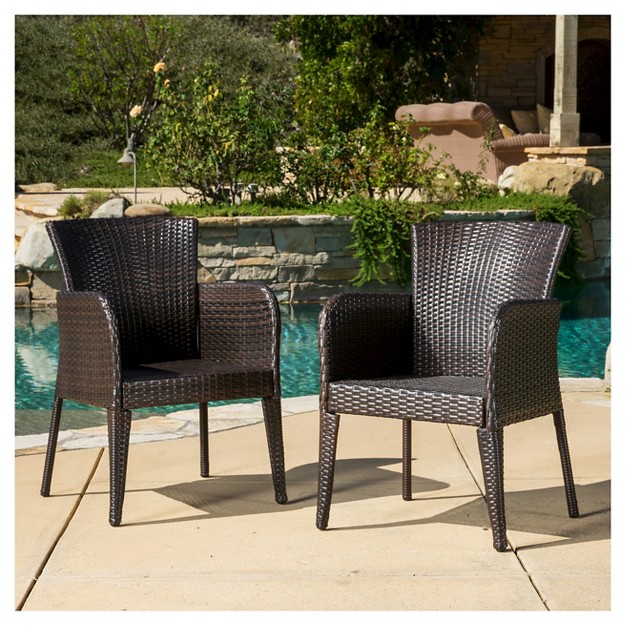 Anaya Set Of 2 Wicker Patio Dining Chair Brown Christopher Knight Home