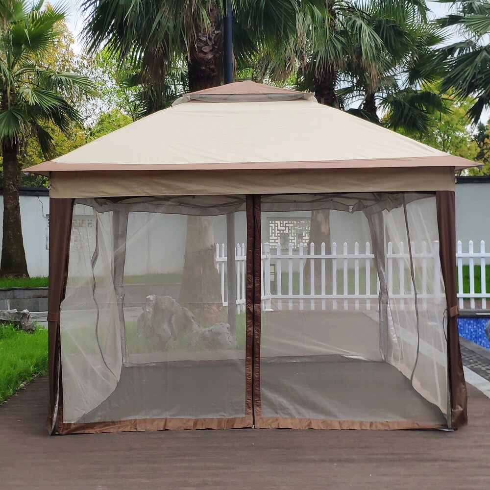 11ft x 11ft Steel Frame Gazebo with Removable Zipper Netting  2 Tier Soft Top Outdoor Event Tent for Patio  Backyard Coffee