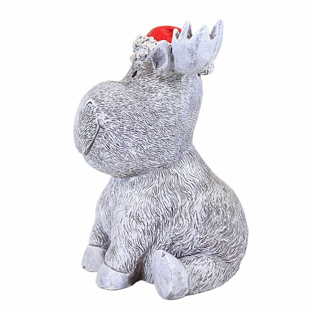 Roman Moose Pudgy Pal W santa Hat Statue One Figurine 8 75 Inches Christmas Animal 136593 Polyresin Gray