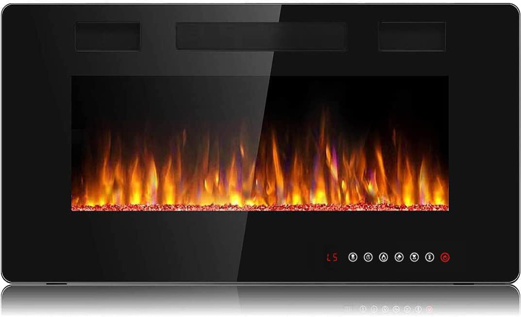 BOSSIN 30 inch Electric Fireplace, Recessed Wall Mounted Electric Fireplace inserts,Ultra Thin Adjustable Flame Colors & Speed Fireplace with Touch Screen and Remote Control