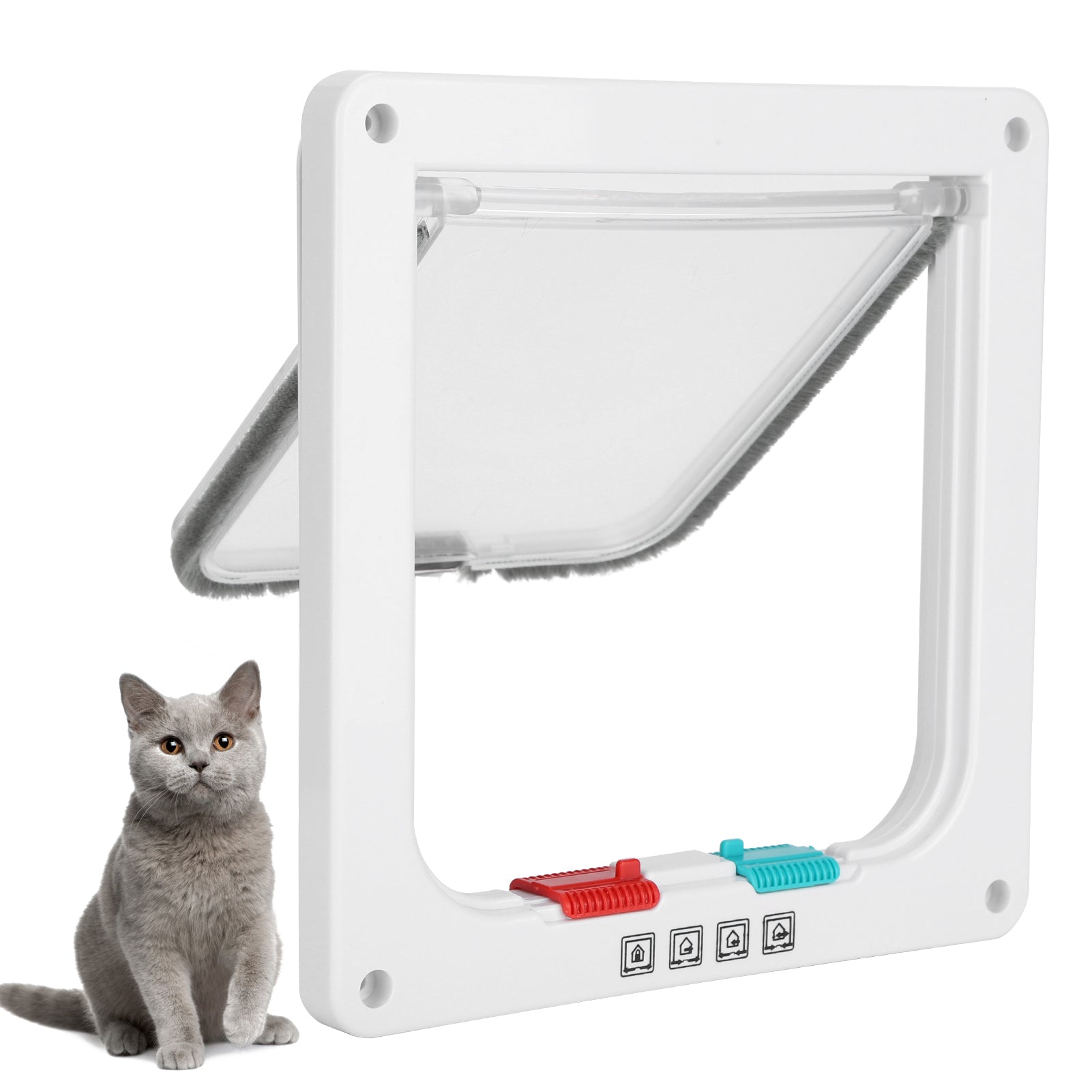 Cat Flap Door， Exquisite Plastic Small Pet Door Durable  For Indoor And Outdoor For Household White S