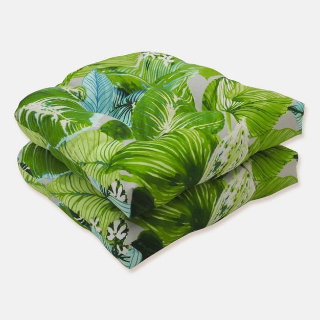 2pk Lush Leaf Jungle Wicker Outdoor Seat Cushions Green Pillow Perfect