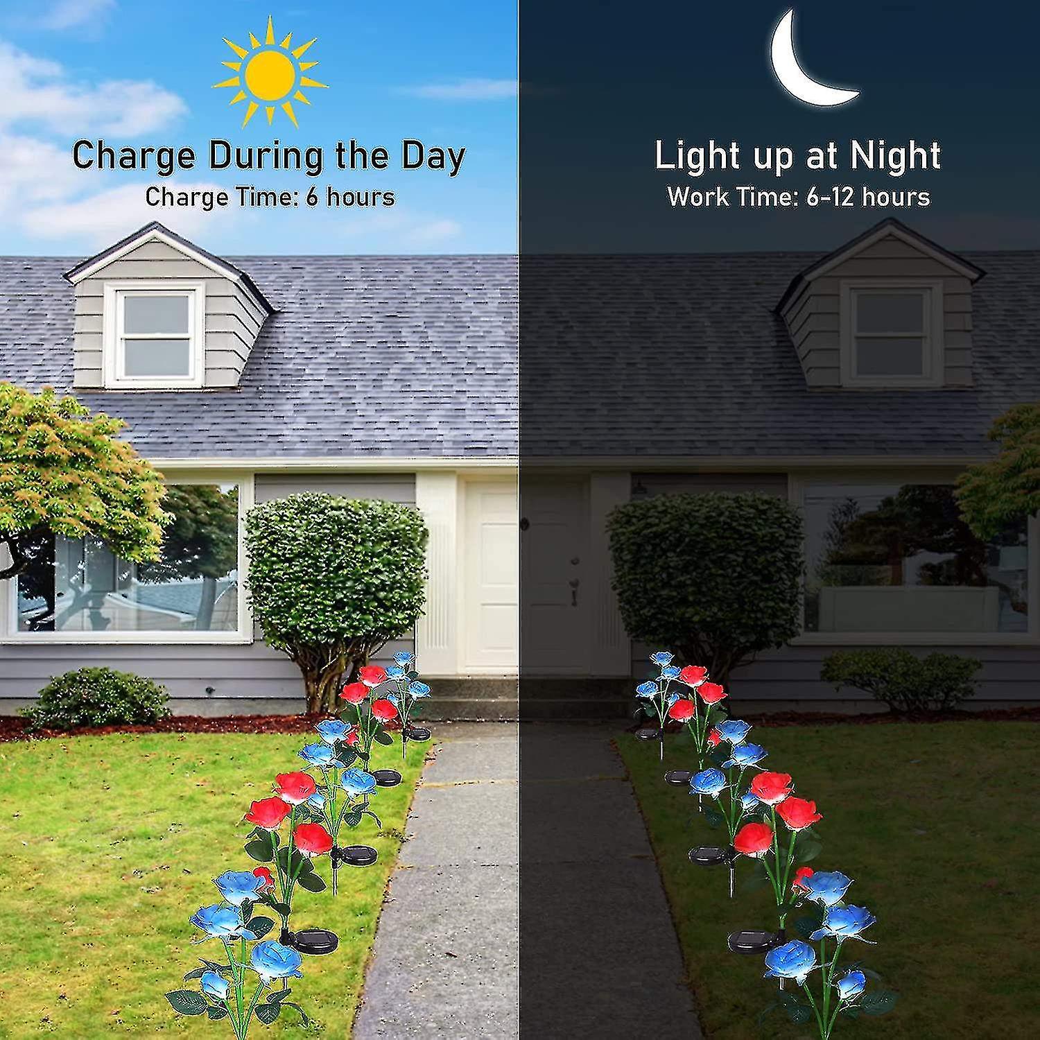 Solar Lights Outdoor Decorative， 4pcs Solar Garden Lights Realistic Rose Flowers， Waterproof Solar F