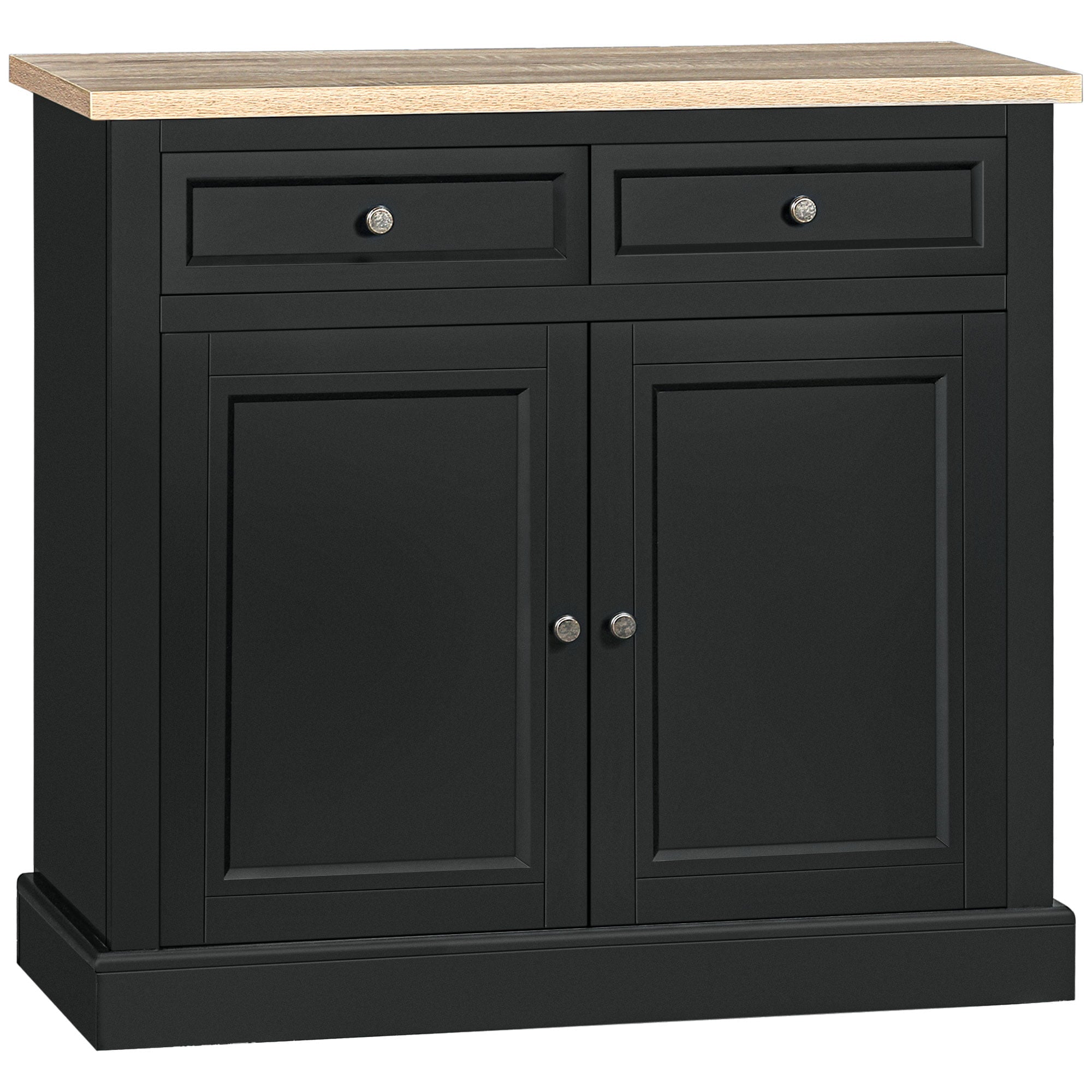 HOMCOM Sideboard Buffet Cabinet， Kitchen Cabinet， Coffee Bar Cabinet with 2 Drawers and Double Door Cupboard for Living Room， Entryway， Black