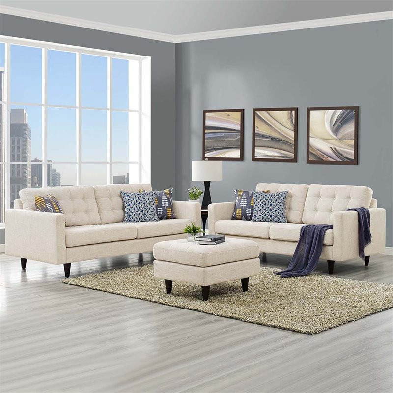 Modway Empress 2 Piece Modern Tufted Fabric Upholstered Sofa Set in Beige   Midcentury   Living Room Furniture Sets   by Homesquare  Houzz