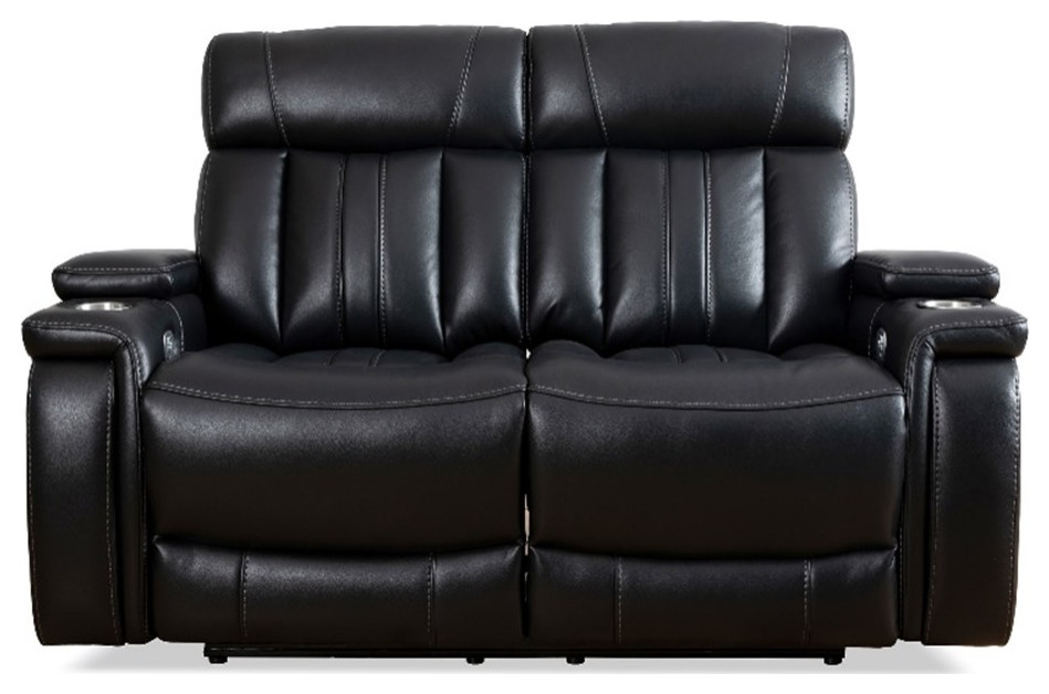 Bowery Hill Leather Fabric Power Loveseat in Fantom Ivory White   Contemporary   Loveseats   by Homesquare  Houzz
