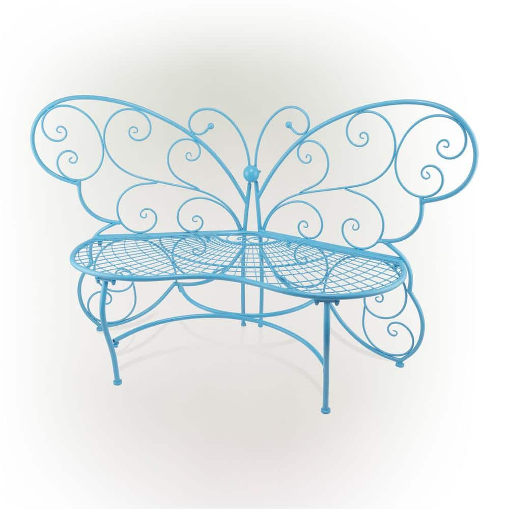 Alpine Corporation 62 in. L Indoor/Outdoor 2-Person Metal Butterfly Shaped Garden Bench, Blue BAZ400BL