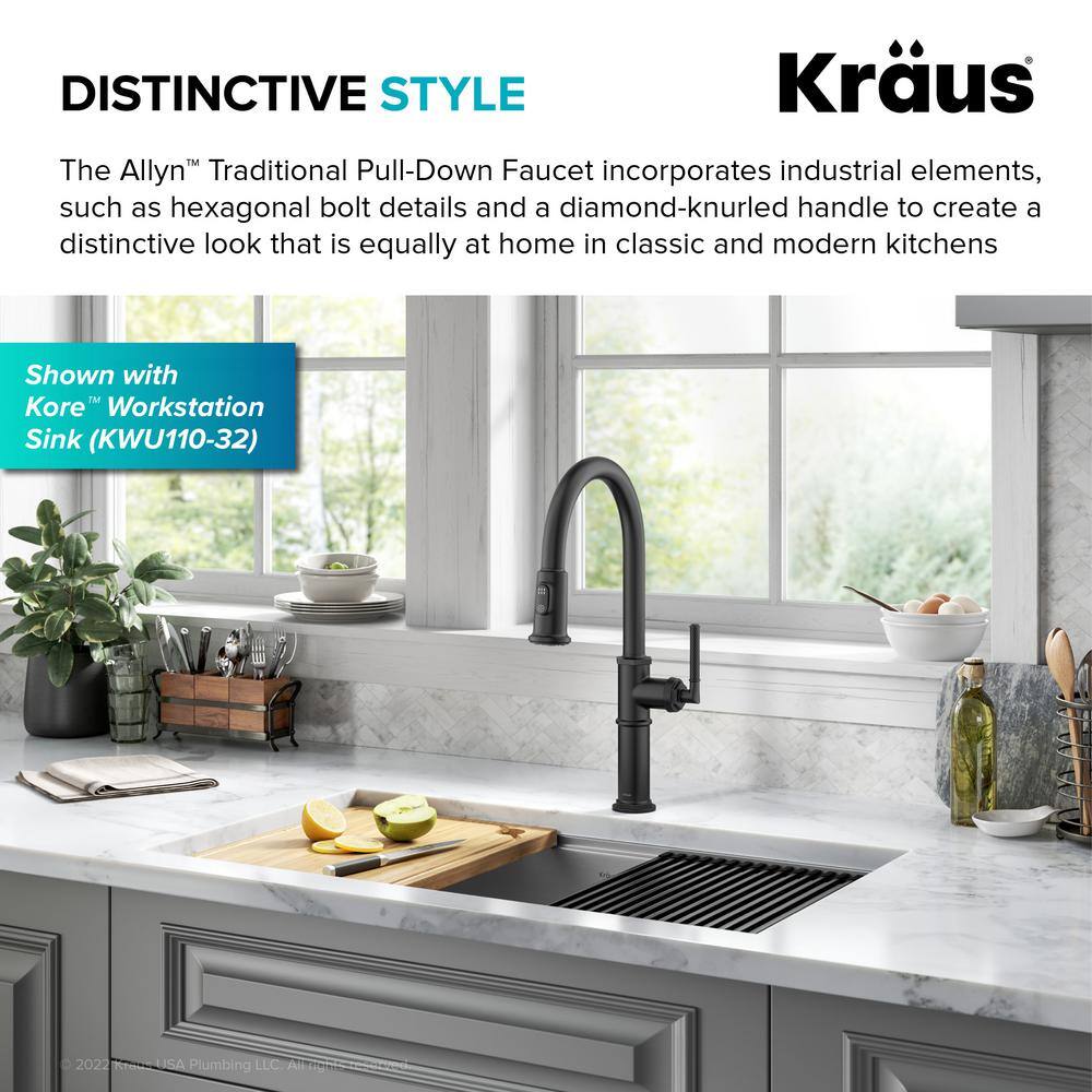 KRAUS Sellette Traditional Industrial Pull-Down Single Handle Kitchen Faucet in Matte Black KPF-4100MB