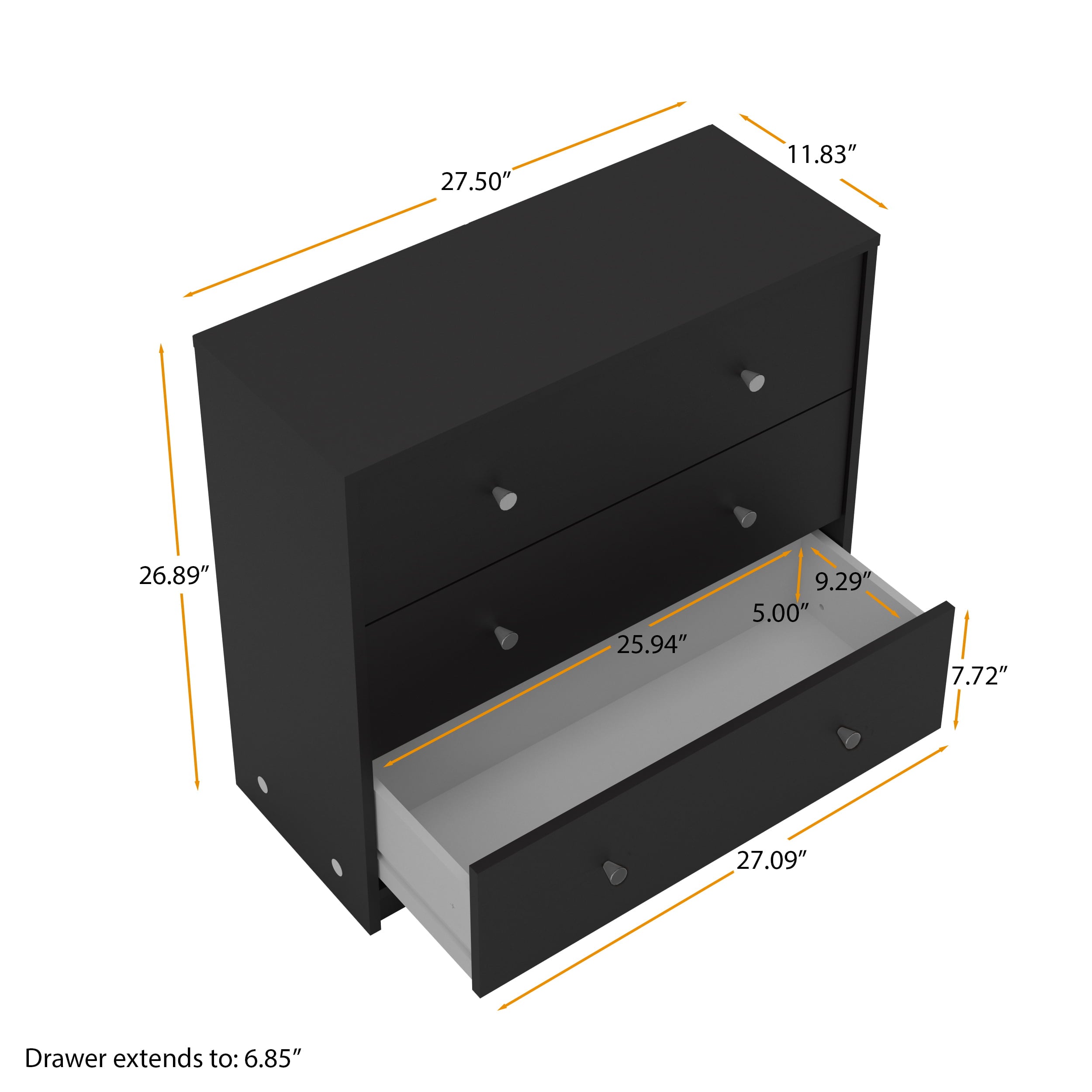 Studio 3 Drawer Chest, Black